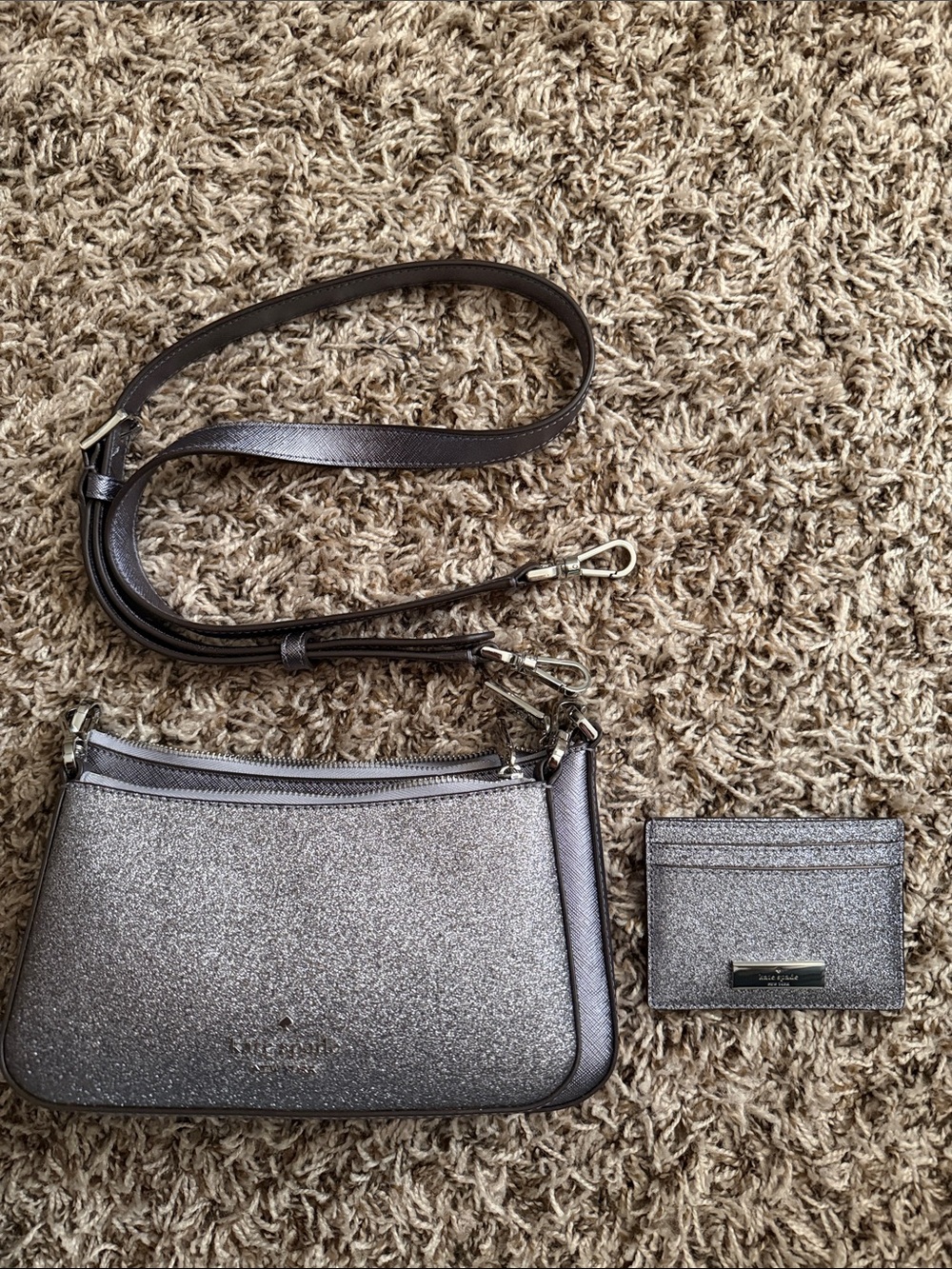 Kate Spade Metallic Silver Crossbody Bag with Card Holder